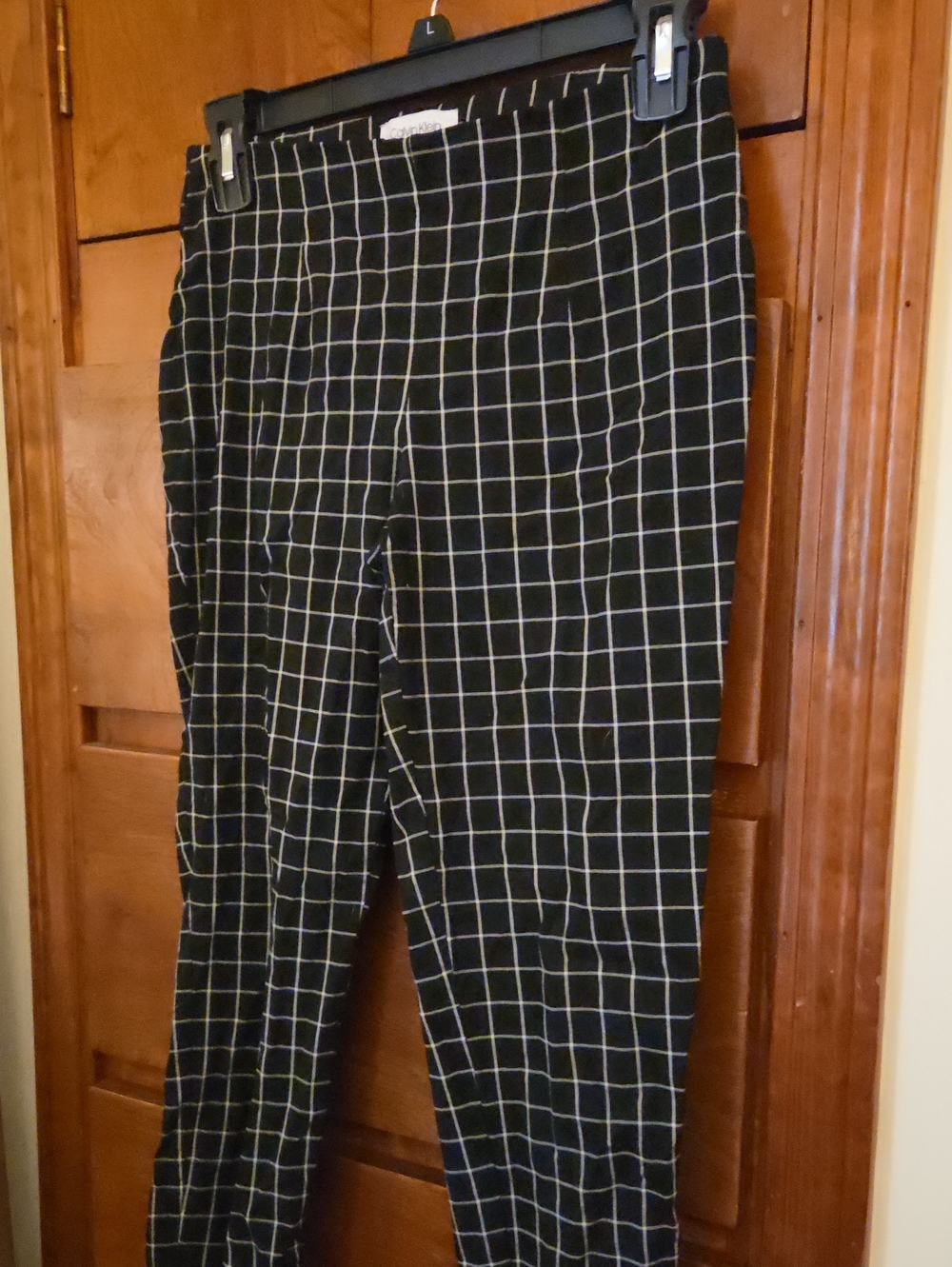 Calvin Klein Black and White Grid-Pattern Chinos